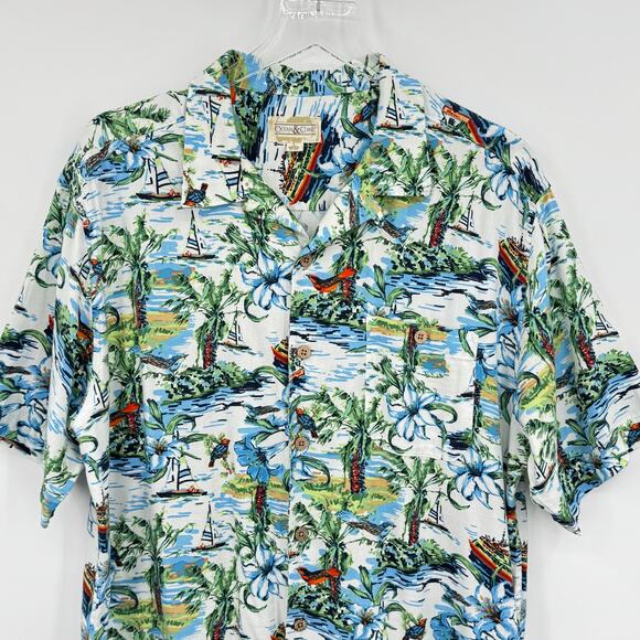 Ocean & Coast shirt men's L Hawaiian tropical floral beach bird print button - Picture 2 of 8